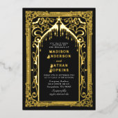Gouden Gotische Vampier Kathedraal bruiloft Folie Uitnodiging (Voorkant)