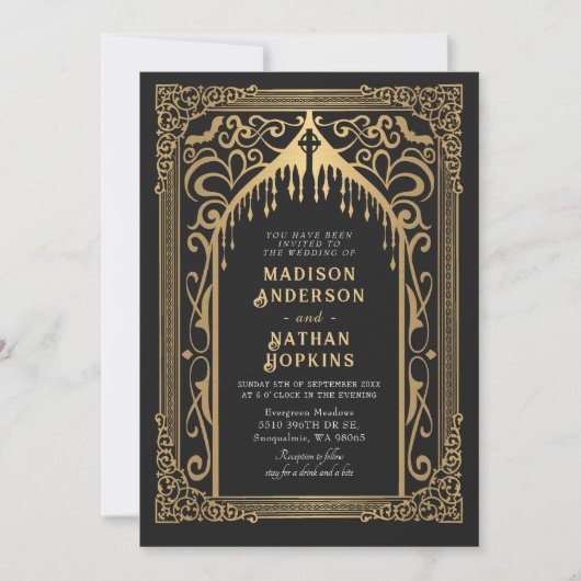 Gouden Gotische Vampier Kathedraal bruiloft Kaart (Voorkant)