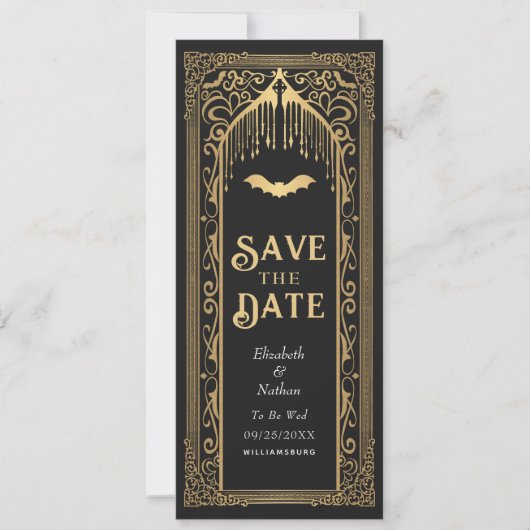 Gouden Gotische Vampierkathedraal Save the Date Kaart (Voorkant)