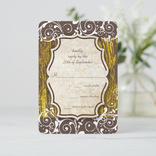  gouden gouden brauwwril bruiloft RSVP kaartje (Staand voorkant)