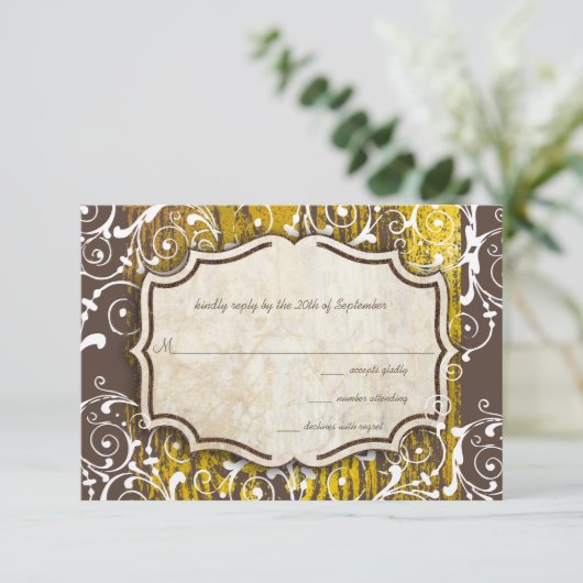  gouden gouden brauwwril bruiloft RSVP kaartje (Staand voorkant)