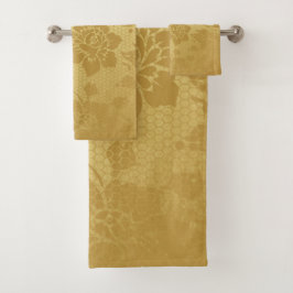 Gouden Gouden Honingraat Bloemen Floral Elegant Bad Handdoek