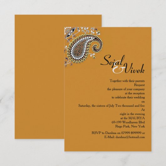 Gouden gouden Paisley Hindoe bruiloft Insert Kaart (Voorkant / Achterkant)