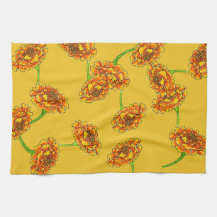 Gouden goudsbloemen Bloemrijke botanische kunst op Theedoek