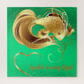 Gouden goudvis op groen folie monogram | legpuzzel (Verticaal)