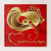 Gouden goudvis op rode folie monogram | legpuzzel (Verticaal)