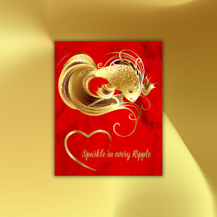 Gouden goudvis op rode folie monogram   poster