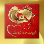 Gouden goudvis op rode folie monogram | tegeltje<br><div class="desc">Rode folie achtergrond met een gouden hart,  tekst en goudvis voor u om te personaliseren aan uw behoeften. Sparkle in elke rimpel!</div>