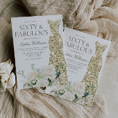 Gouden Gown Witte Bloemen Elegante 60ste Verjaarda Kaart