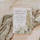 Gouden Gown Witte Bloemen Elegante 90ste Verjaarda Kaart