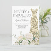 Gouden Gown Witte Bloemen Elegante 90ste Verjaarda Kaart (Staand voorkant)