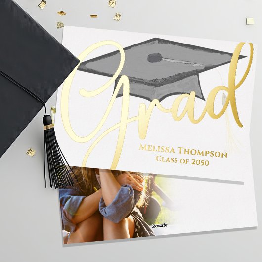 Gouden Grad-script afstudeerfoto uitnodiging Elega