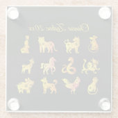 Gouden Gradiënt Chinees Dier Zwart Glazen Onderzetter (Achterkant)