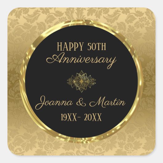 Gouden Gradiënt Damast - Huwelijksjubileum Vierkante Sticker (Voorkant)