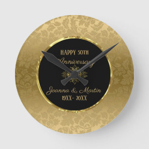 Gouden Gradiënt Damast Patroon Jubileum  Ronde Klok