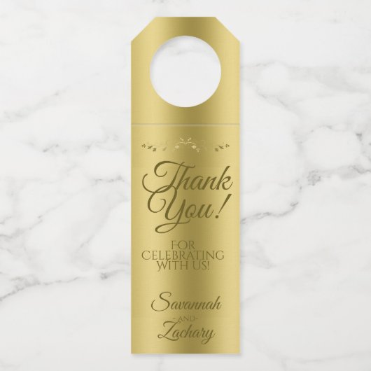 Gouden Gradiënt Elegante Bruiloft Dank u Flessenhanger (Voorkant)