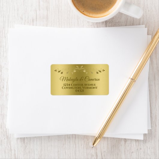 Gouden Gradiënt & Filigraan Elegant Bruiloft Adres Etiket (Insitu)