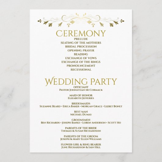 Gouden Gradiënt & filigraan Elegante bruiloft Programmakaart (Achterkant)