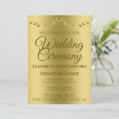 Gouden Gradiënt & filigraan Elegante bruiloft Programmakaart (Staand voorkant)