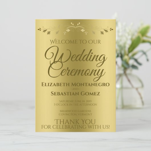 Gouden Gradiënt & filigraan Elegante bruiloft Programmakaart (Staand voorkant)