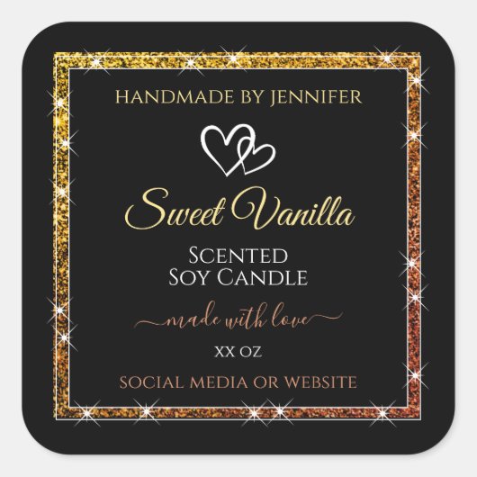 Gouden Gradiënt Glitter Lijst Zwart Productlabels Vierkante Sticker (Voorkant)