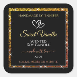 Gouden Gradiënt Glitter Lijst Zwart Productlabels Vierkante Sticker