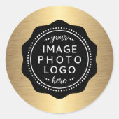 Gouden gradiënt golvende rand zwart business logo ronde sticker (Voorkant)
