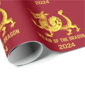 Gouden Gradiënt Jaar van de Draak 2024 Zodiac Rood Cadeaupapier (Rol Hoek)