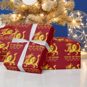 Gouden Gradiënt Jaar van de Draak Zodiac Rood Cadeaupapier