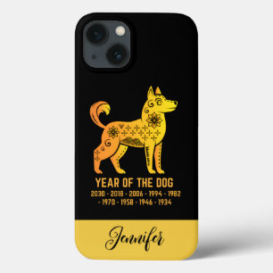 Gouden Gradiënt Jaar van de Hond Zodiac Naam Zwart Case-Mate iPhone Case