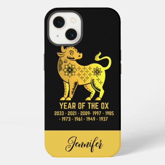 Gouden Gradiënt Jaar van de os Dierenriem Zwart iPhone Hoesje (Achterkant)