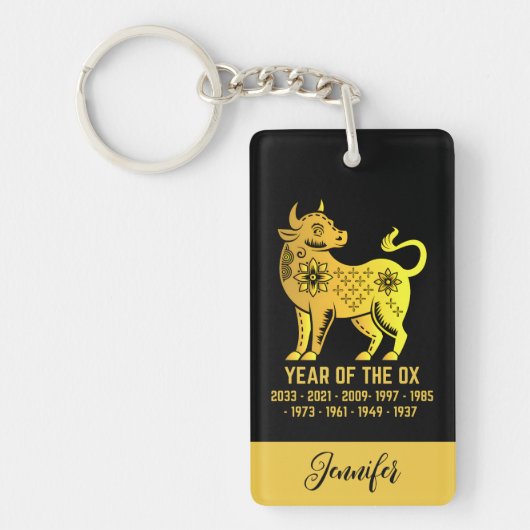 Gouden Gradiënt Jaar van de os Dierenriem Zwart Sleutelhanger (Voorkant)