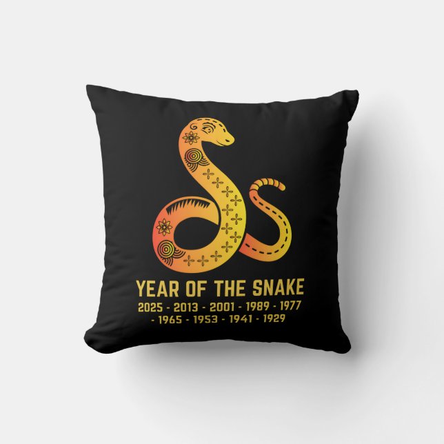 Gouden Gradiënt Jaar van de Slang Zodiac Zwart Kussen (Voorkant)