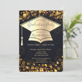 Gouden Graduation Cap Bokeh Dark Afstuderen Kaart (Staand voorkant)