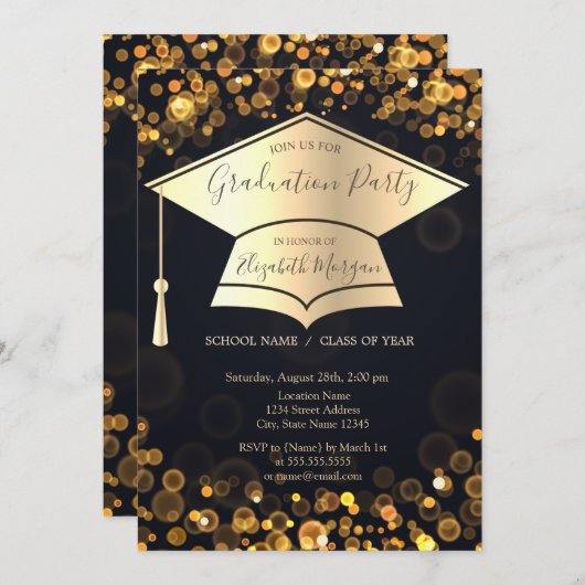 Gouden Graduation Cap Bokeh Dark Afstuderen Kaart (Voorkant / Achterkant)
