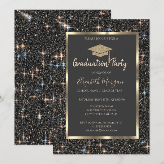 Gouden Graduation Cap Dark Glitter Afstuderen Kaart (Voorkant / Achterkant)