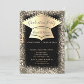 Gouden Graduation Cap Glitter Lijst Zwart Afstuder Kaart (Staand voorkant)