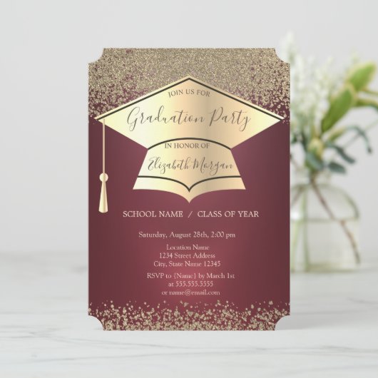 Gouden Graduation Cap, Gouden Diamanten Afstuderen Kaart (Staand voorkant)