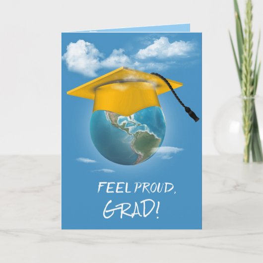 Gouden Graduation Cap op Planet Earth Kaart (Voorkant)