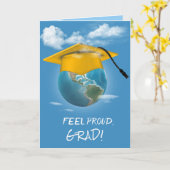 Gouden Graduation Cap op Planet Earth Kaart (Gele Bloem)