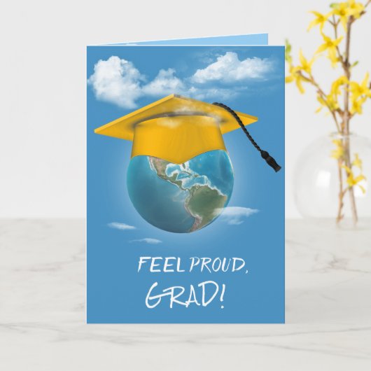 Gouden Graduation Cap op Planet Earth Kaart (Gele Bloem)