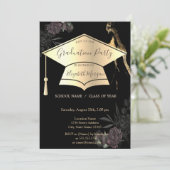 Gouden Graduation Cap Zwart Rozen Afstuderen Kaart (Staand voorkant)