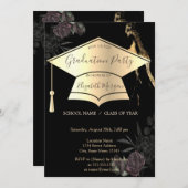 Gouden Graduation Cap Zwart Rozen Afstuderen Kaart (Voorkant / Achterkant)