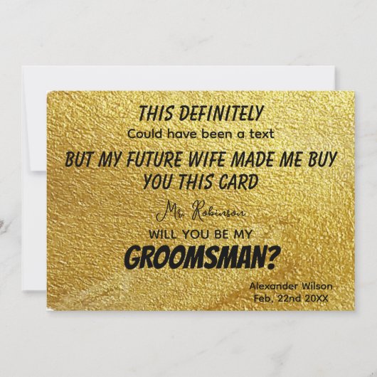 Gouden Grappige Moderne Gepersonaliseerde Bruidsjo Kaart (Voorkant)