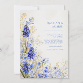 Gouden Gras Blauwe Muscari Botanische Spray Bruilo Kaart