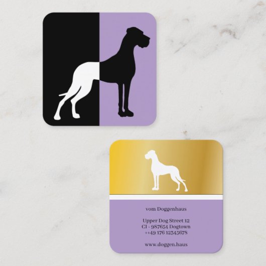 Gouden Great Dane paarse Visitekaartjes (Voorkant / Achterkant)