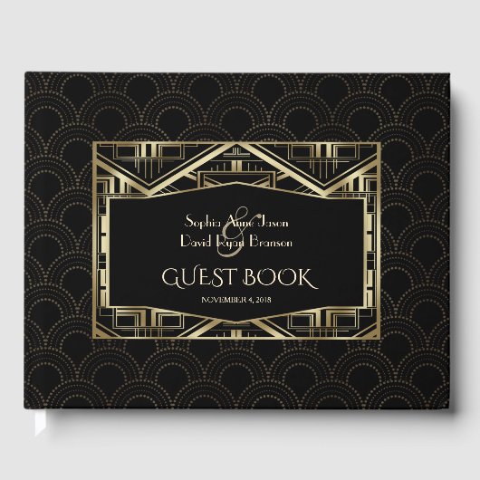 Gouden Great Gatsby Art Deco Stijl Bruiloft Gastenboek (Voorkant)