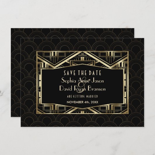 Gouden Great Gatsby Art Deco Stijl Save The Date (Voorkant / Achterkant)