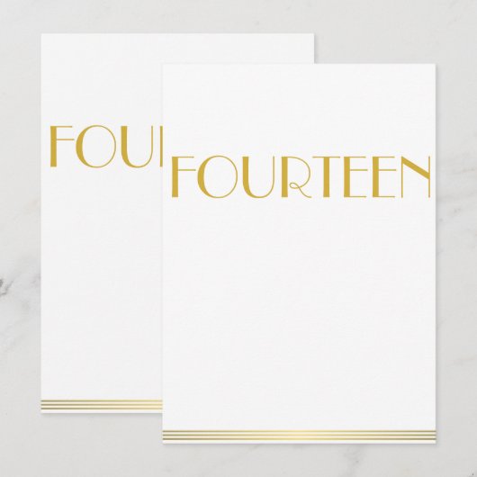 Gouden Great Gatsby Bruiloft Tafelkaarten Veertien Kaart (Voorkant / Achterkant)