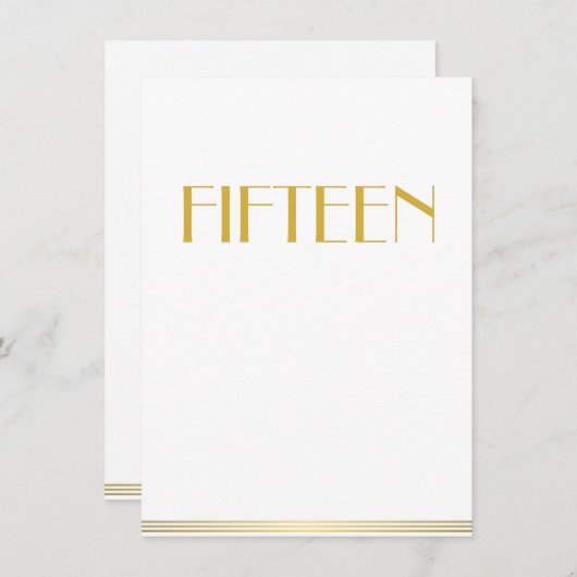 Gouden Great Gatsby Bruiloft Tafelkaarten Vijftien Kaart (Voorkant / Achterkant)